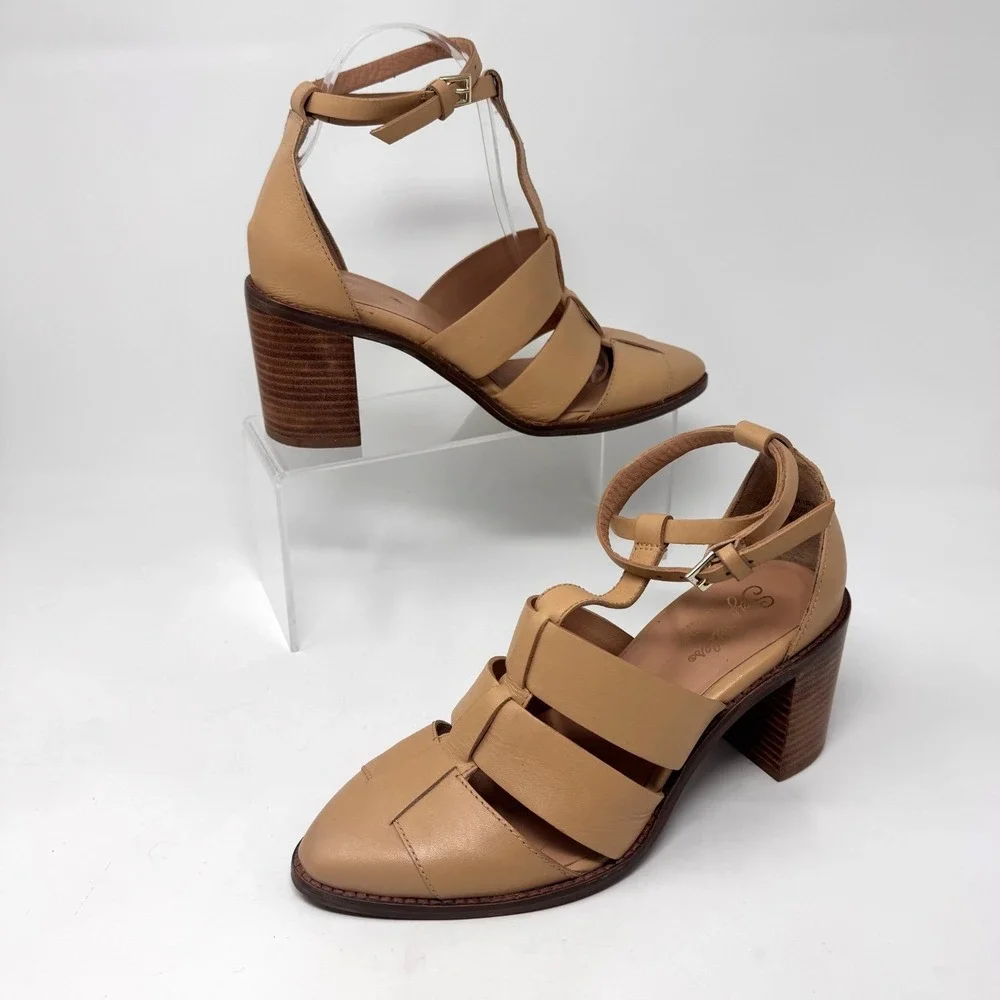 Seychelles Sandals Womens 6 Tan Leather Strappy Block Heel Ankle Strap Neutral - Picture 5 of 8